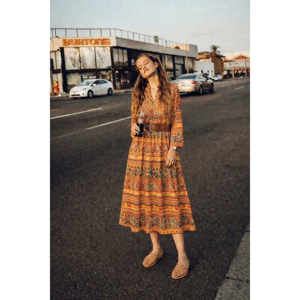 Vintage 100% Silk Floral Folk Dress | 70s Revival Boho Midi Maxi Hong Kong Made
